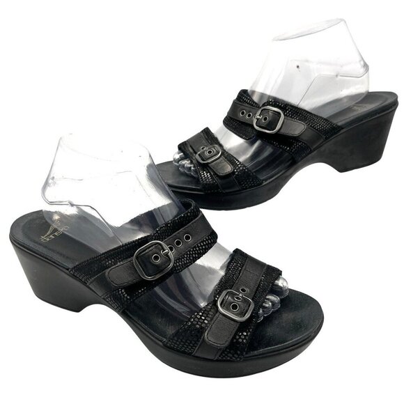 Dansko Jessie Lizard Platform Sandal Women 10.5-11 US 41 EU Black Slip On Slides - Picture 1 of 11